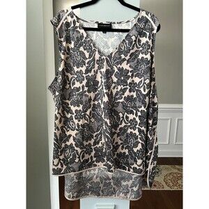Lane Bryant High/Low V-Neck Tank Pink/Black Lace Print Satin Trim Sz 26
